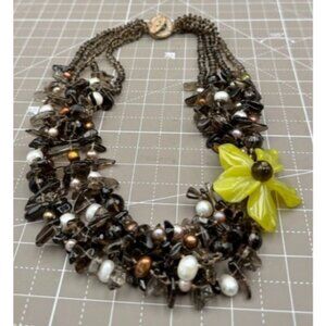 Massive Semi Precious Stone and Freshwater Pearl Necklace Lime Green Nephrite Do